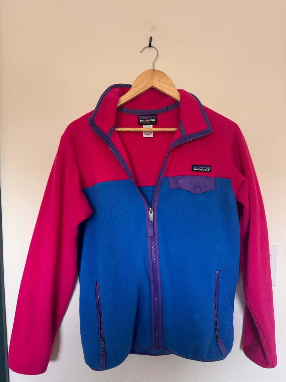 Patagonia Pink and Blue Colorblock Fleece Jacket